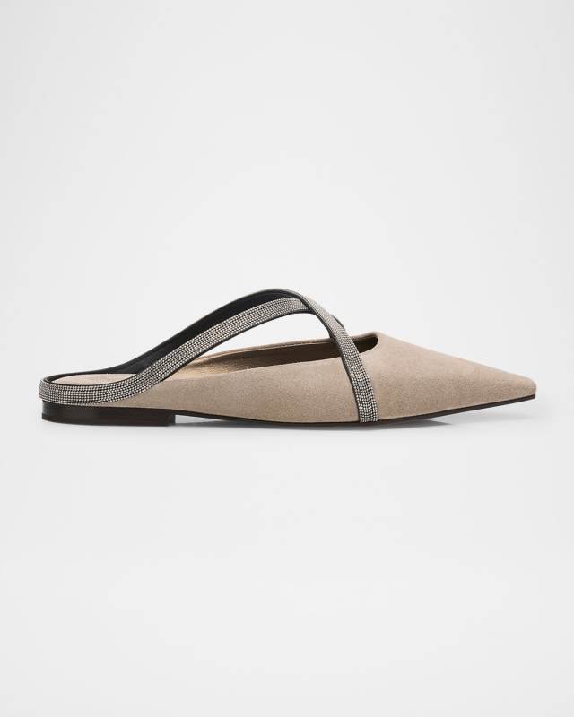 Monili Crisscross Suede Mule Flats